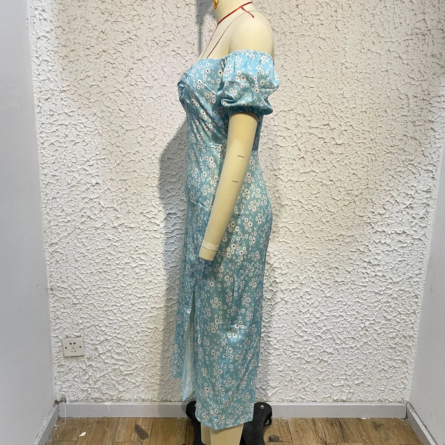 Elegant Summer Women's Dress Off-Shoulder Floral Side Slit Fashionable Commuting Foreign Trade New Style Womens Clothing