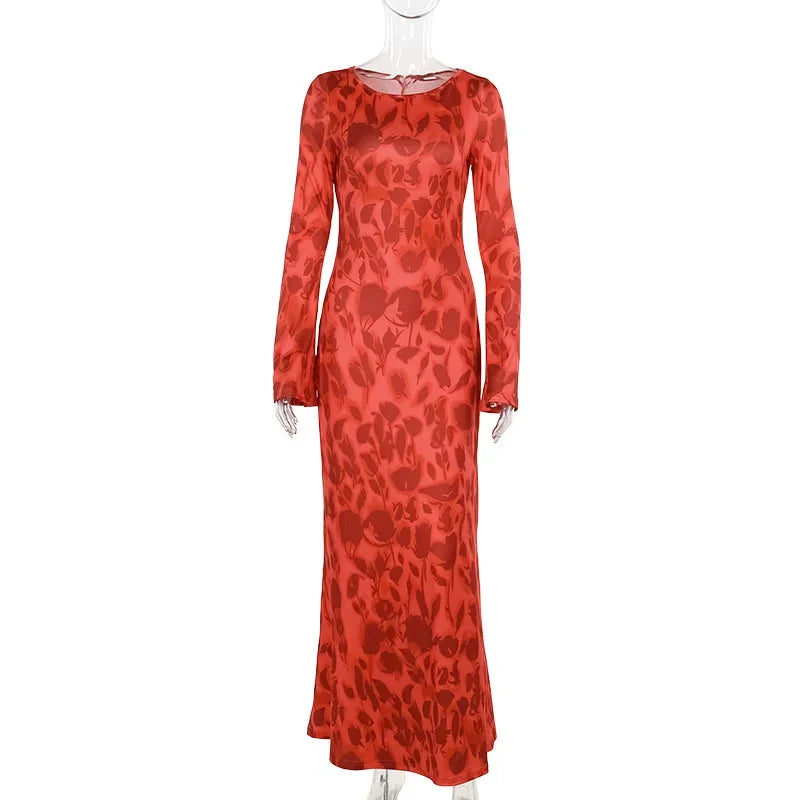 Temperament printed crewneck basic dress female fall style fashion elegant slim dress