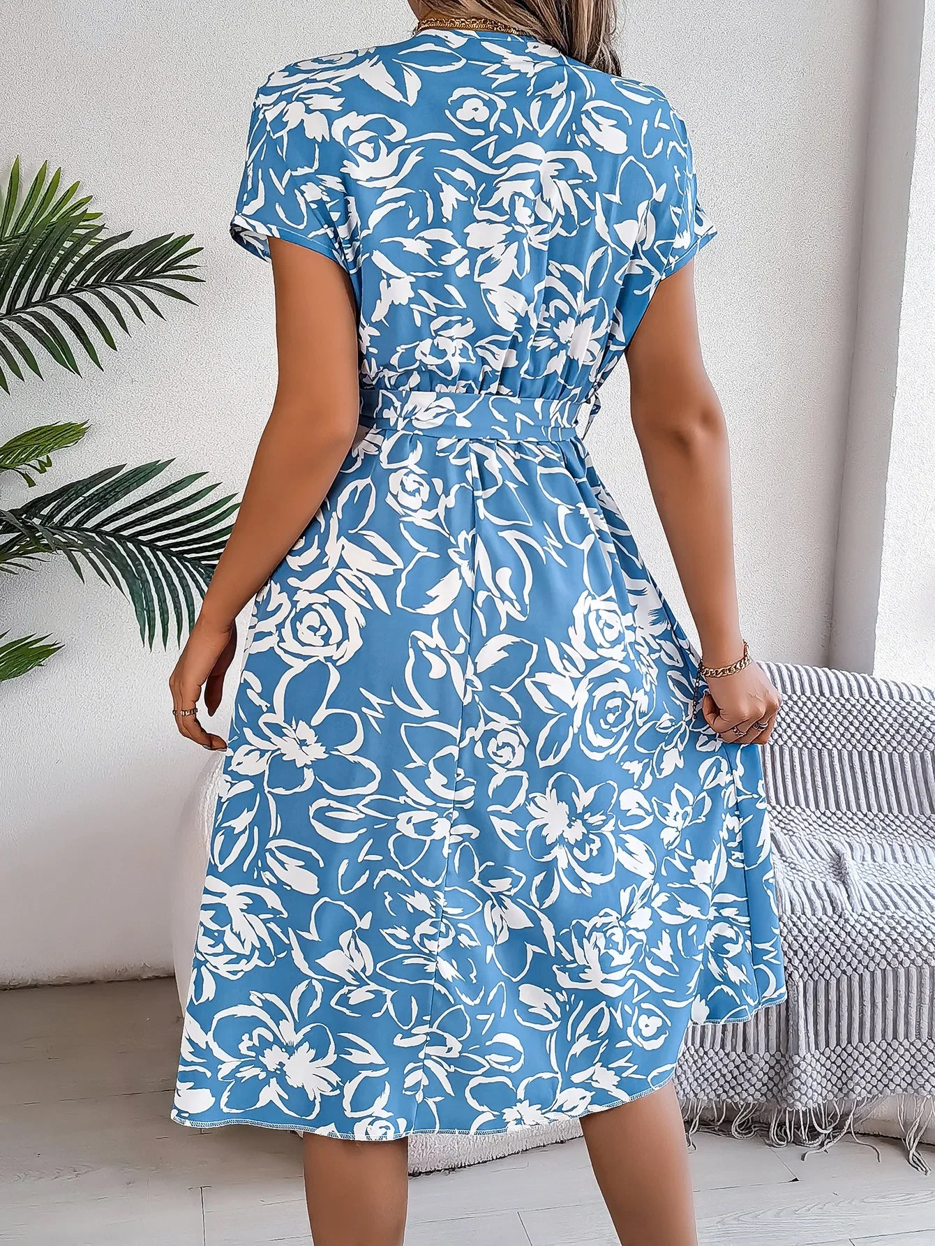 Casual V-neck Button Batwing Sleeve Floral Maxi Dress Spring Summer 2024 Women's Clothing Cross-Border Fashion Dress
