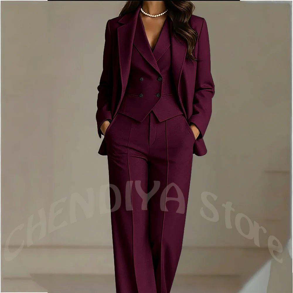 Elegant Solid White Women Suit Slim Fit Long Sleeve Notched Lapel Casual Business Wear Professional Female Work Outfit 3 Pieces