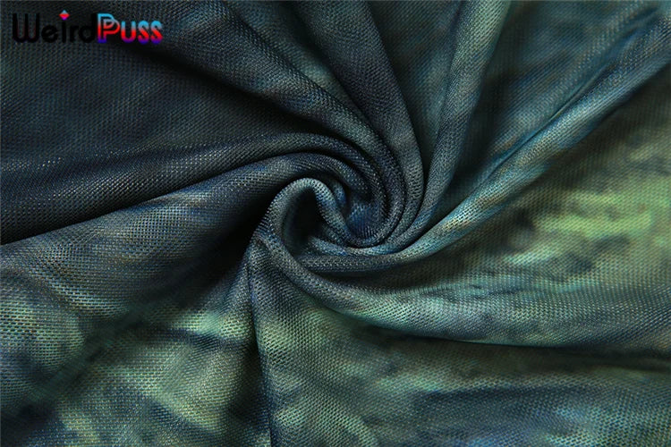 Weird Puss Mesh Tie Dye Straight Pants Women Sexy Summer Trend See Through Thin Skinny Streetwear Wild Elastic Activity Bottoms