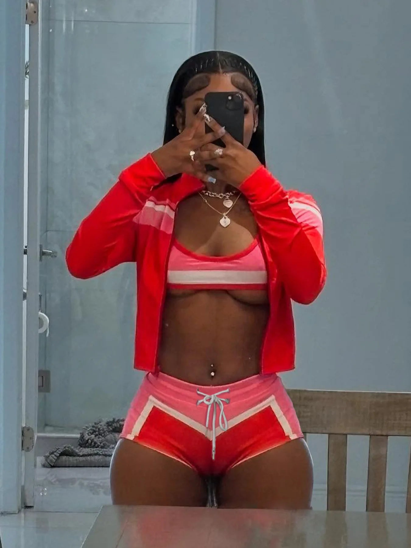 Weird Puss Contrast Patchwork 3 Piece Set Women Halter Strapless Tops+Cardigan Crop Jacket+Drawstring Shorts Sexy Sporty Outfits
