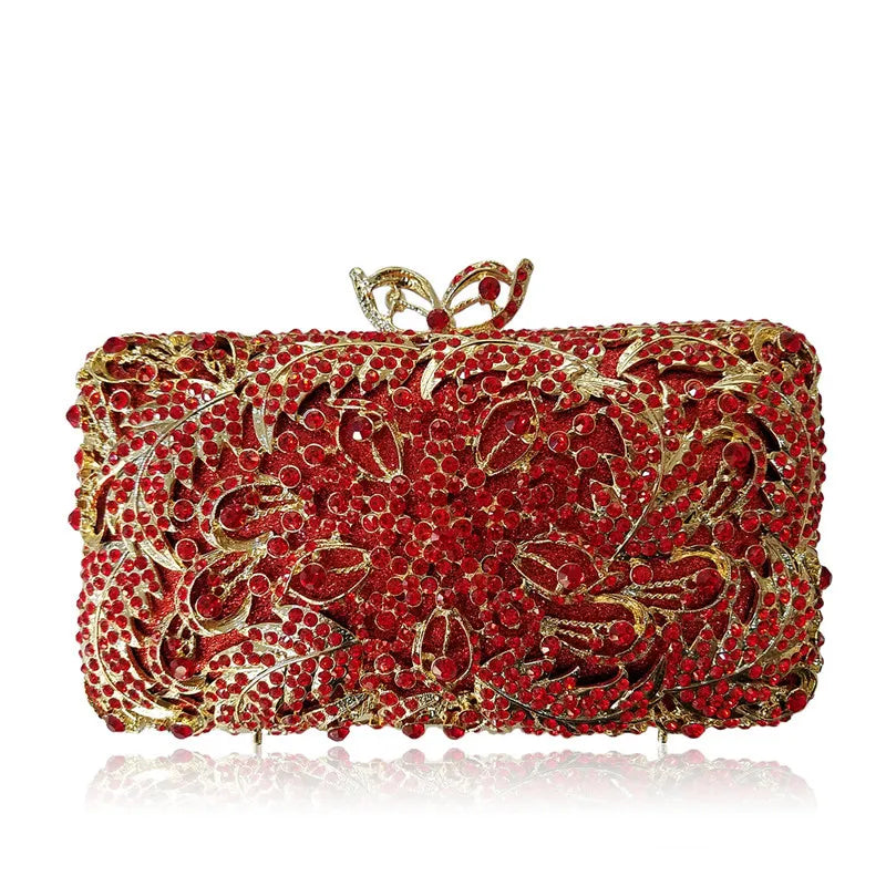 Luxury Crystal Hollow Metal Evening Clutch Bag for Women