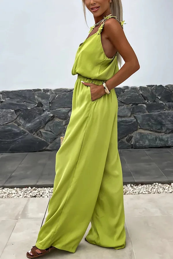 2024 Ladies Off Shoulder Sleeveless Jumpsuit Summer Women Casual Solid Rompers Streetwear Long Playsuits Overalls With Pockets