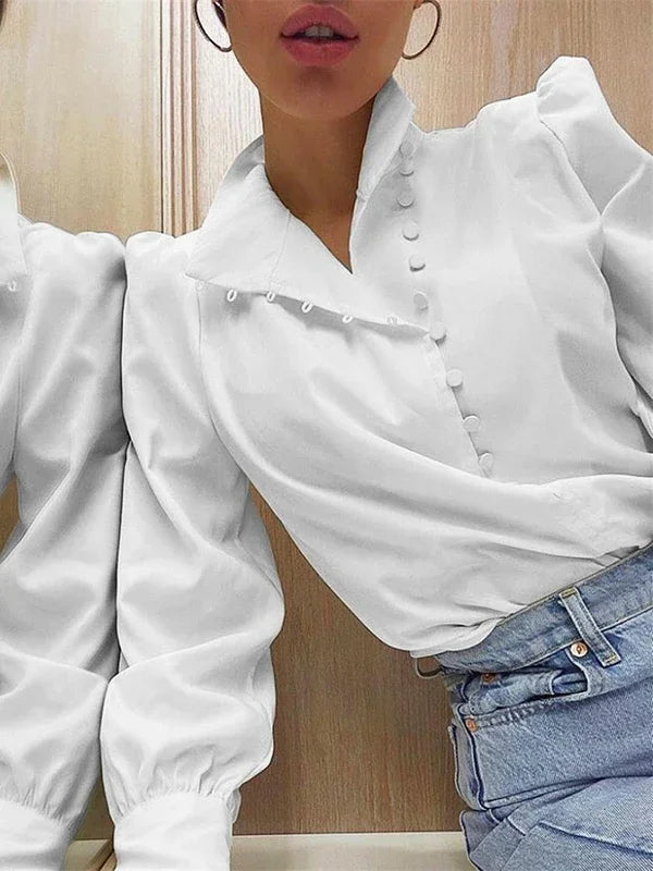 2025 New Chinese Style Shirt Top Solid Color Stand Collar Long Sleeve Loose Fit T-shirt Commuter Female Buttoned Blouse