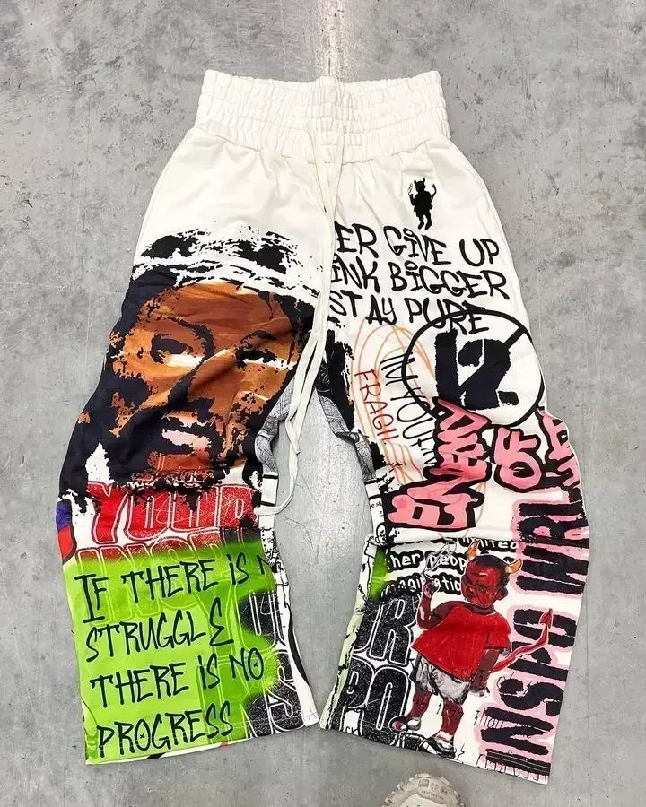 American Womens Mens Sports Pants Y2K Clothing Hip Hop Patch Letter Patch Baggy Pants Punk Rock Drawstring Jogging Pants