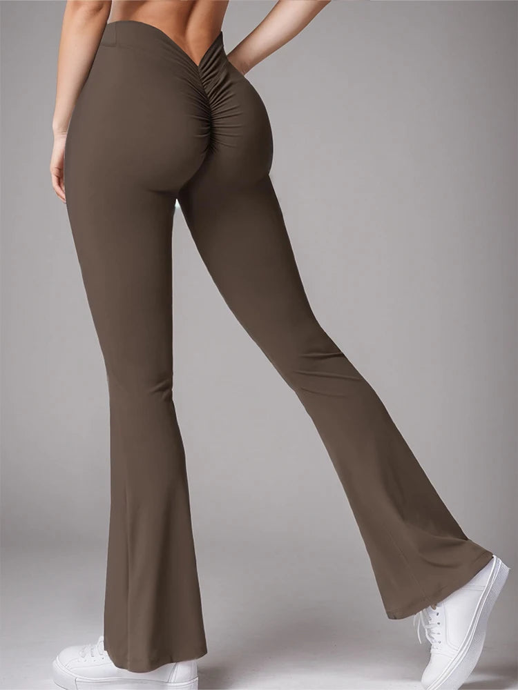 Women's Sports Yoga Pants Pleated Flared Pants V-Back Butt-Lifting Wide Leg High Waist 31.5 Inches Fitness Sports Yoga Pants
