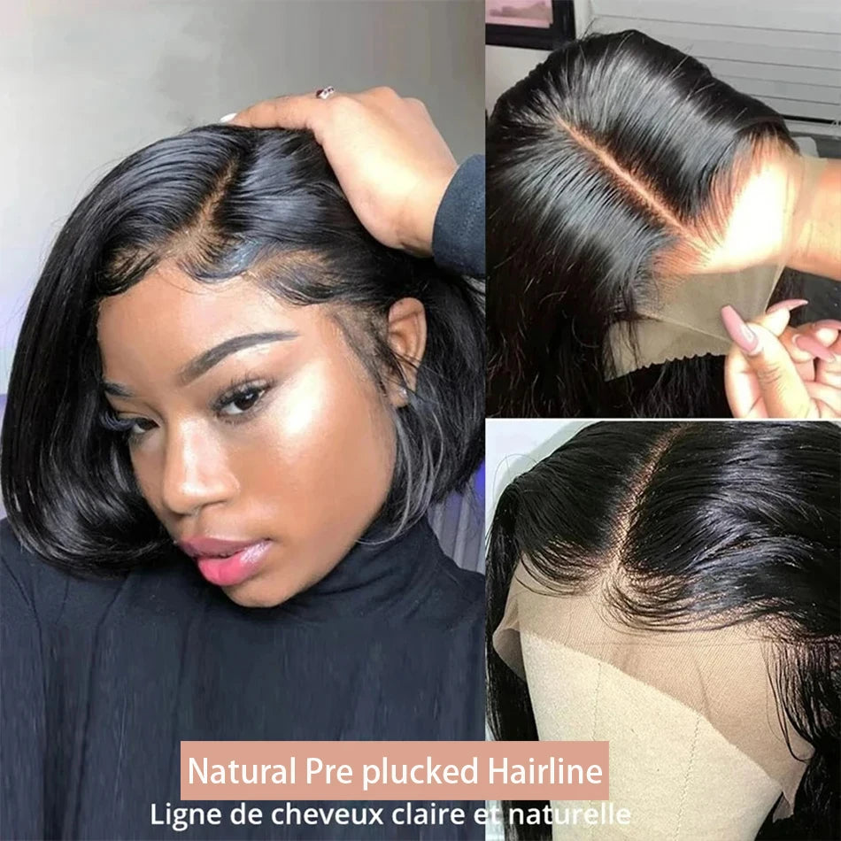 13x4 Bone Straight Bob Wig Lace Front Human Hair Wigs 4x4 Short Bob Wig Lace Frontal Wig 100% Human Hair 200% Density 12 14 Inch