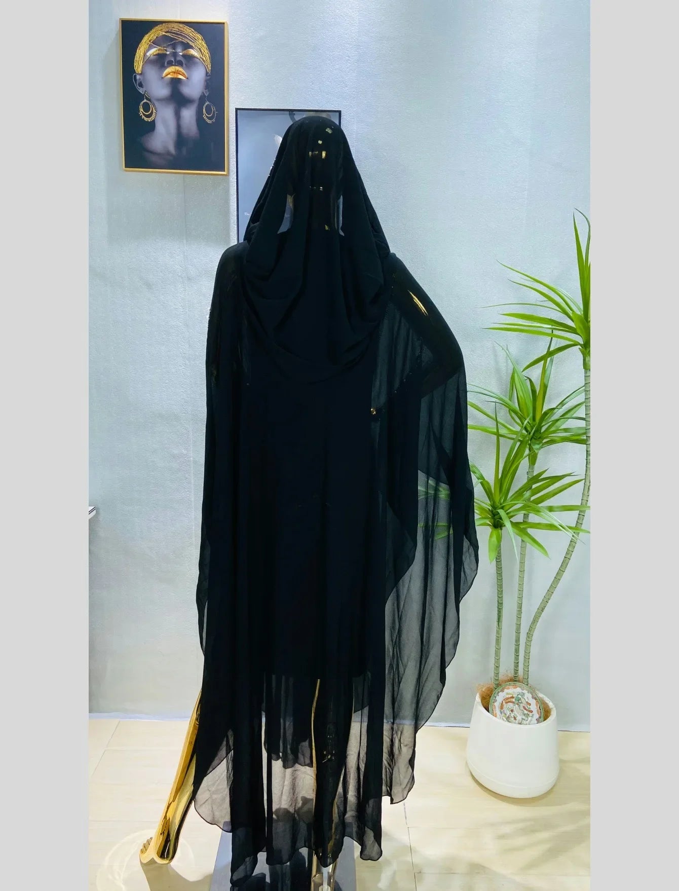 Middle East Africa Hot Muslim Long Robe Vintage Diamond Bead Shoulder Cover Hooded Cloak Dress Bat Sleeve Women's Dress New