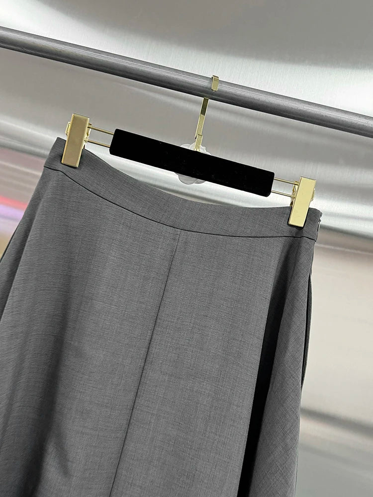 VGH Spliced Appliques Two Piece Sets For Women Round Neck Long Sleeve Coats High Waist A Line Skirts Elegant Slim Set Female New