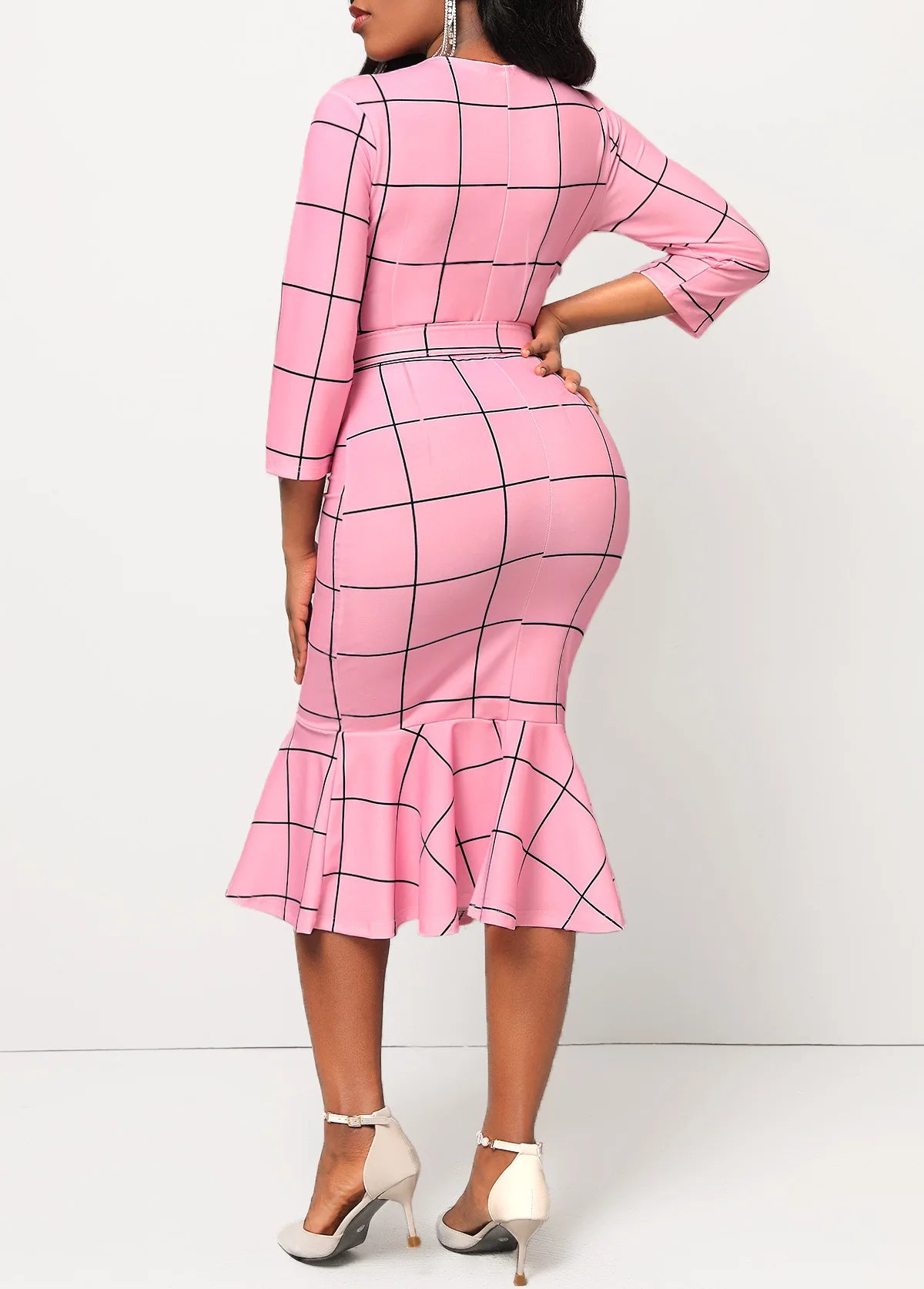 Sexy fashion solid color seven-quarter sleeve small V-neck women's dress SMR12189