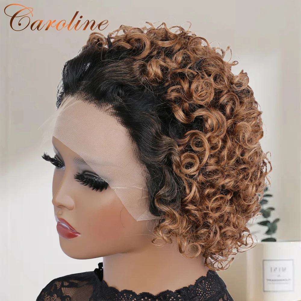 Pixie Cut Wigs Human Hair Short Curly Lace Front Human Hair Wigs For Women Water Wave Bob Wig 13x1 Transparent Lace Wigs