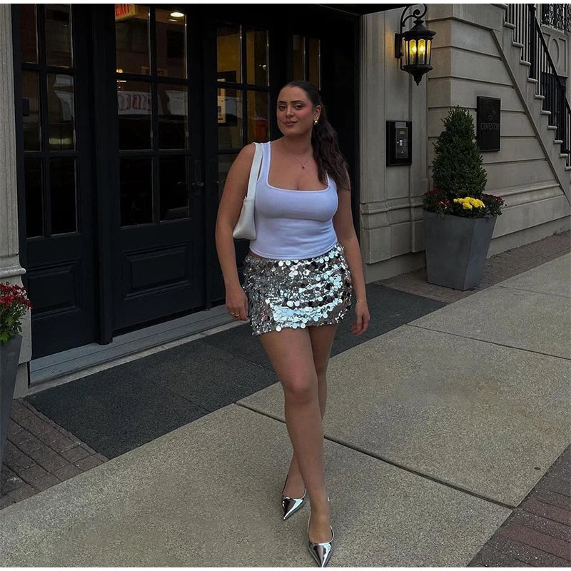 Y2k Sparkle Glitter Sequin Women's Mini Skirts High Waist Sequin Short Skirt Female 2025 Spring Summer Fashion Club Party Wears