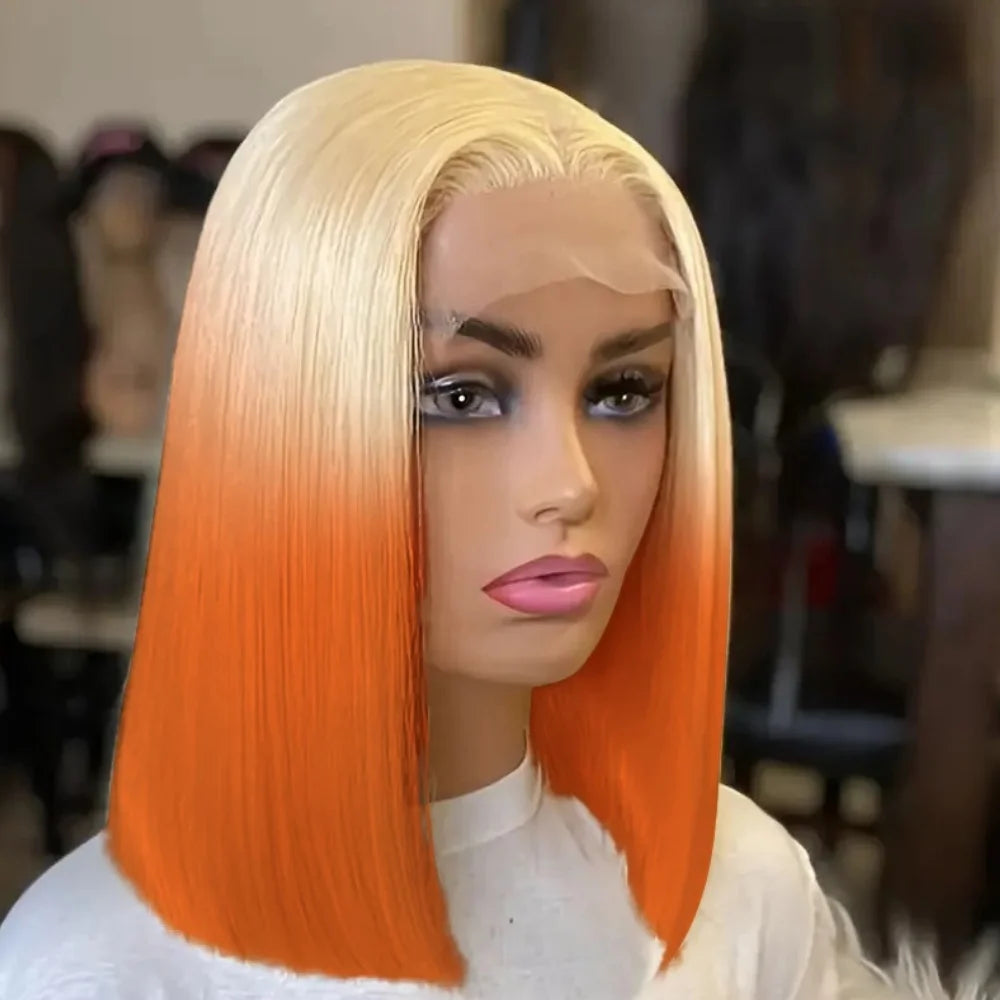 13x4 Lace Front Wig Ombre Orange 613 Blonde Colored Bob Wigs For Women Straight Brazilian Virgin Human Hair Wig