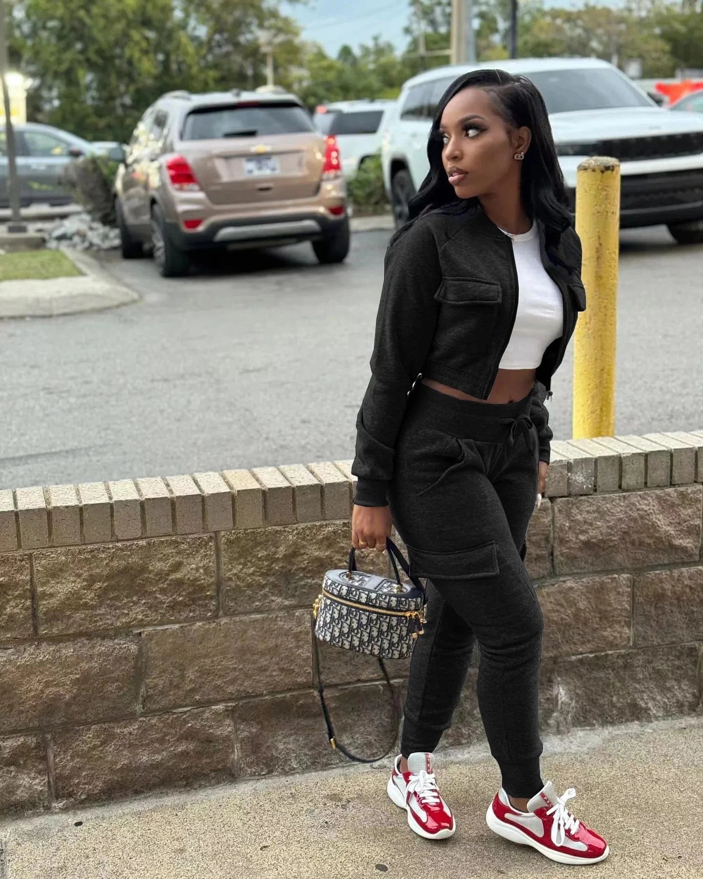 Winter Autumn Cargo Pants Outfit Set Sexy Women Two Pieces Elegant Club Matching Set Lady Casual Tracksuit