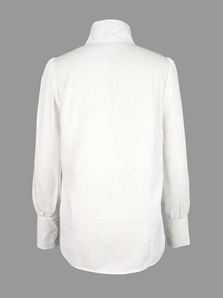 2025 New Chinese Style Shirt Top Solid Color Stand Collar Long Sleeve Loose Fit T-shirt Commuter Female Buttoned Blouse