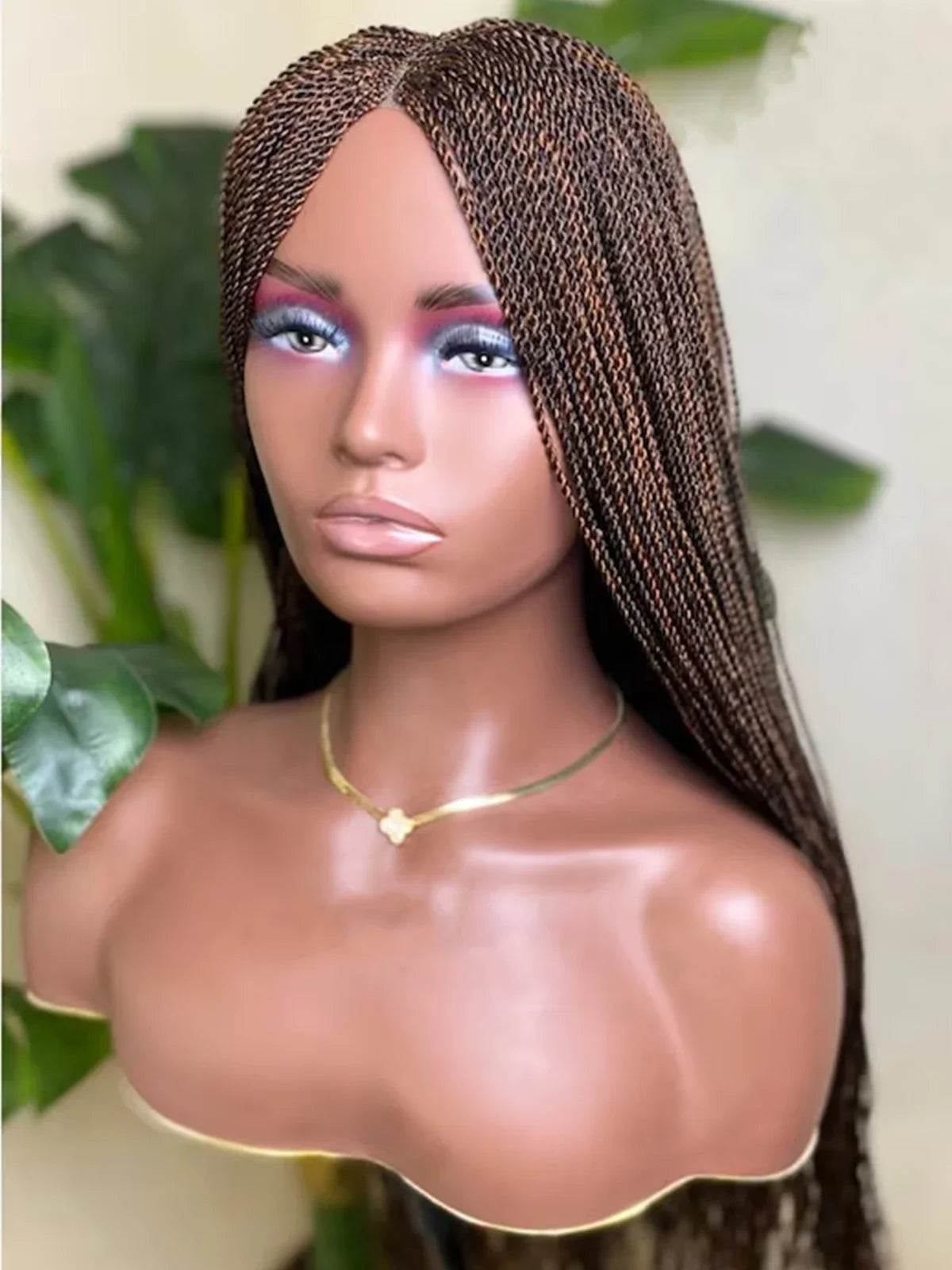 28inch Chestnut Brown Micro Twist Color Mix Wig with 5x5 HD Lace Closure Glueless Natural Look Braiding Lace Wig for Women