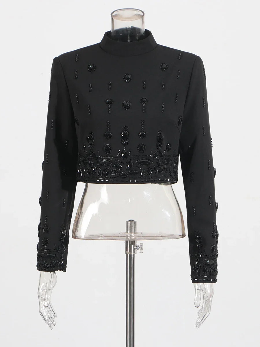 TWOTWINSTYLE High Street Two Piece Set For Women Stand Collar Long Sleeve Spliced Zipper Tops A Line Skirt Set Female KSE504167
