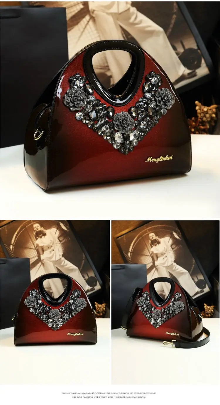 Designer Brand Fashionable Diamond-encrusted Dumpling Bag Genuine Leather Hand-held Crossbody Bags for Women Sac À Main Femme