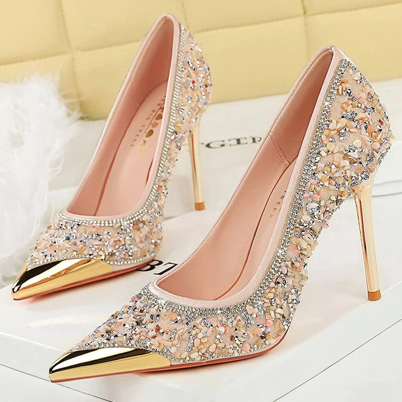 Rhinestone Pointed Toe Stiletto High Heel Pumps for Women