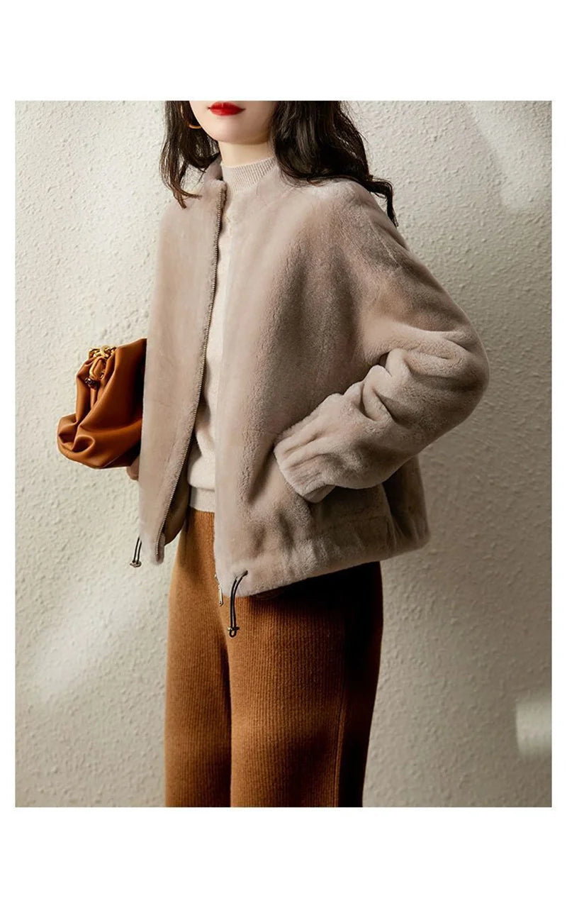 Fur Coat Integrated Stand Collar Jacket For Women 2023 New Autumn Winter Clothing Imitation Rabbit Mink Plush Loose Short Coat