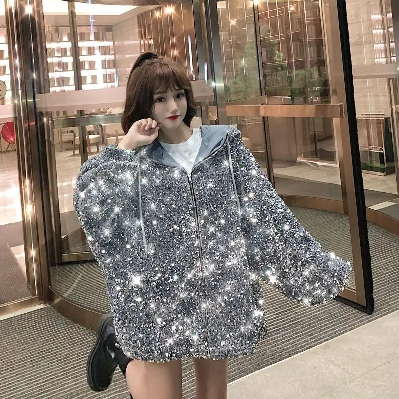 Starry Sky Hooded Jacket Women's Coat 2025 Autumn New Style Loose Clothing