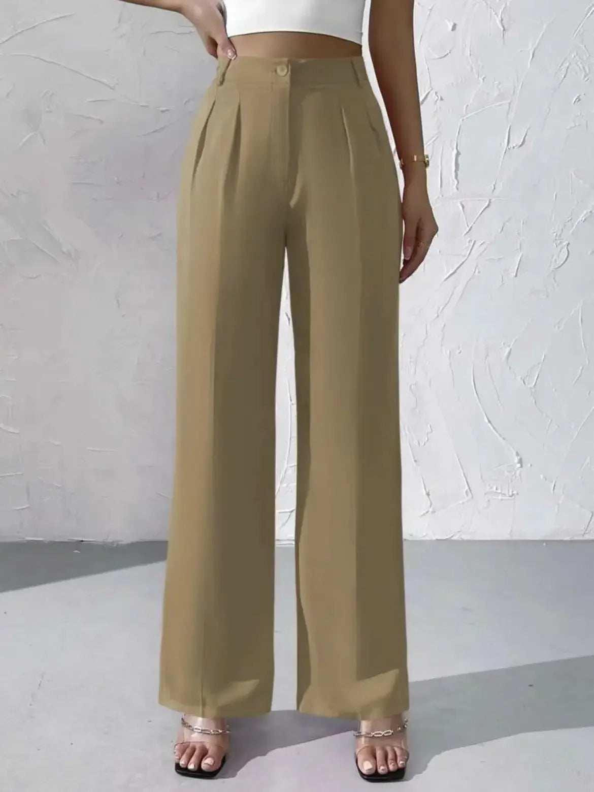 Elegant Pure Color Draped Wide Leg Suit Pants for Women High Waist Long Trousers Fashionable Business Casual Loose Fit