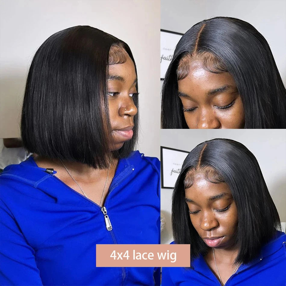 13x4 Bone Straight Bob Wig Lace Front Human Hair Wigs 4x4 Short Bob Wig Lace Frontal Wig 100% Human Hair 200% Density 12 14 Inch
