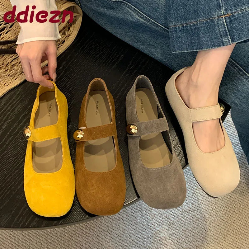 2025 New Fashion Metal Ladies Mary Janes Flats Shoes Casual Female Soft Footwear Shallow Women Flats Lolita Shoes