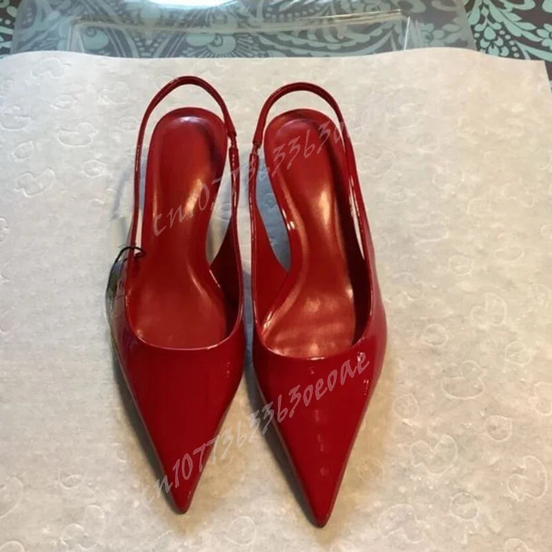 Red Slingback Pointed Toe Pumps Patent Leather Cut Heels Shoes for Women Thin High Heels Sexy Shoes 2025 Zapatos Para Mujere