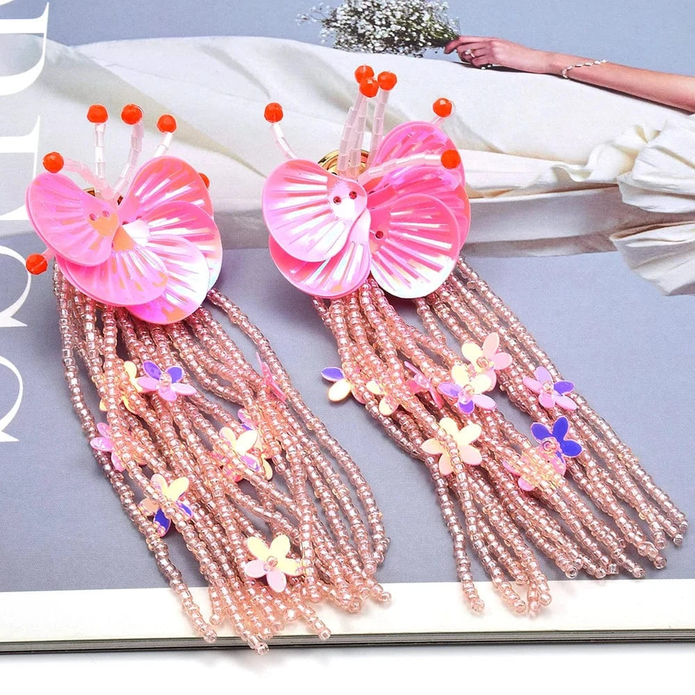 Fashion Beaded Earrings Bohemian Women's Handmade Flower Drop Earrings Ethnic Statement Jewelry Wholesale