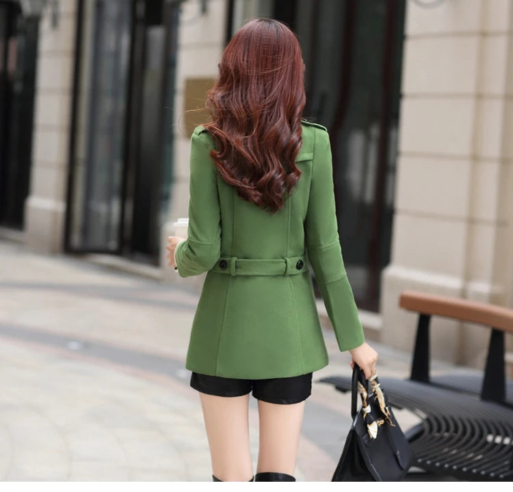 Autumn Winter Women Double Breasted Woolen Coat Solid Color Lapel Slim Fit Short Ladies Wool Jacket S-3XL