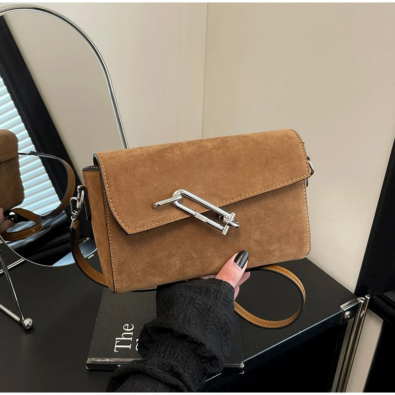Retro Frosted New Shoulder Bag Women Autumn And Winter Suede High-end Fashion Women's Wallet Versatile Texture Small Square Bag
