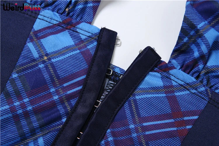 Weird Puss Bandage Button Tops Woman Summer Plaid Print Sexy Deep V-Neck Halter Skinny Wild Hipster Y2K Fashion Party Streetwear