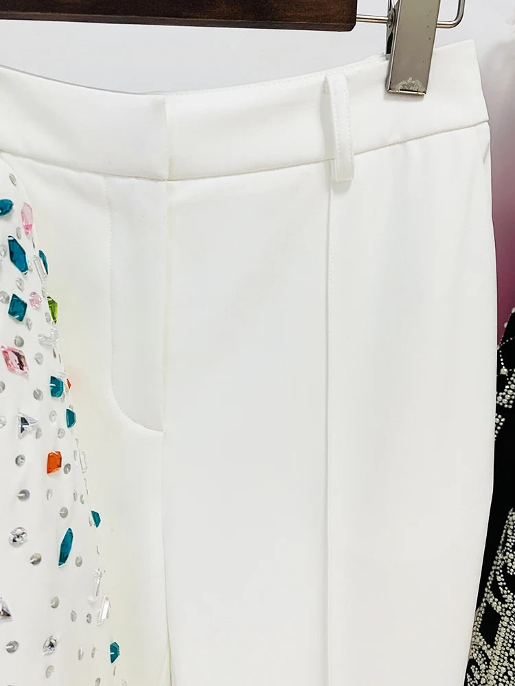 HIGH STREET Newest 2025 F/W Fashion Designer Runway Suit Set Women's Slim Fitting Colors Strass Diamonds Beaded Blazer Pants Set