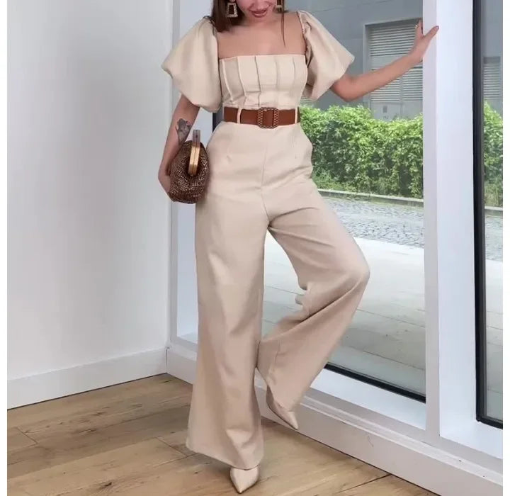 Women's Jump Suits New Elegant Square Neck Slim Fit and Waist Cinching Temperament Straight Leg Jumpsuit for Female 2024 Summer