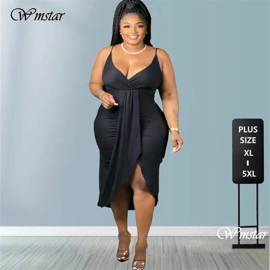 Wmstar Plus Size Women Dresses Summer Clothing Sexy Bodycon Stretch Sling Solid Maxi Party Dress 2022 Wholesale  Dropshipping