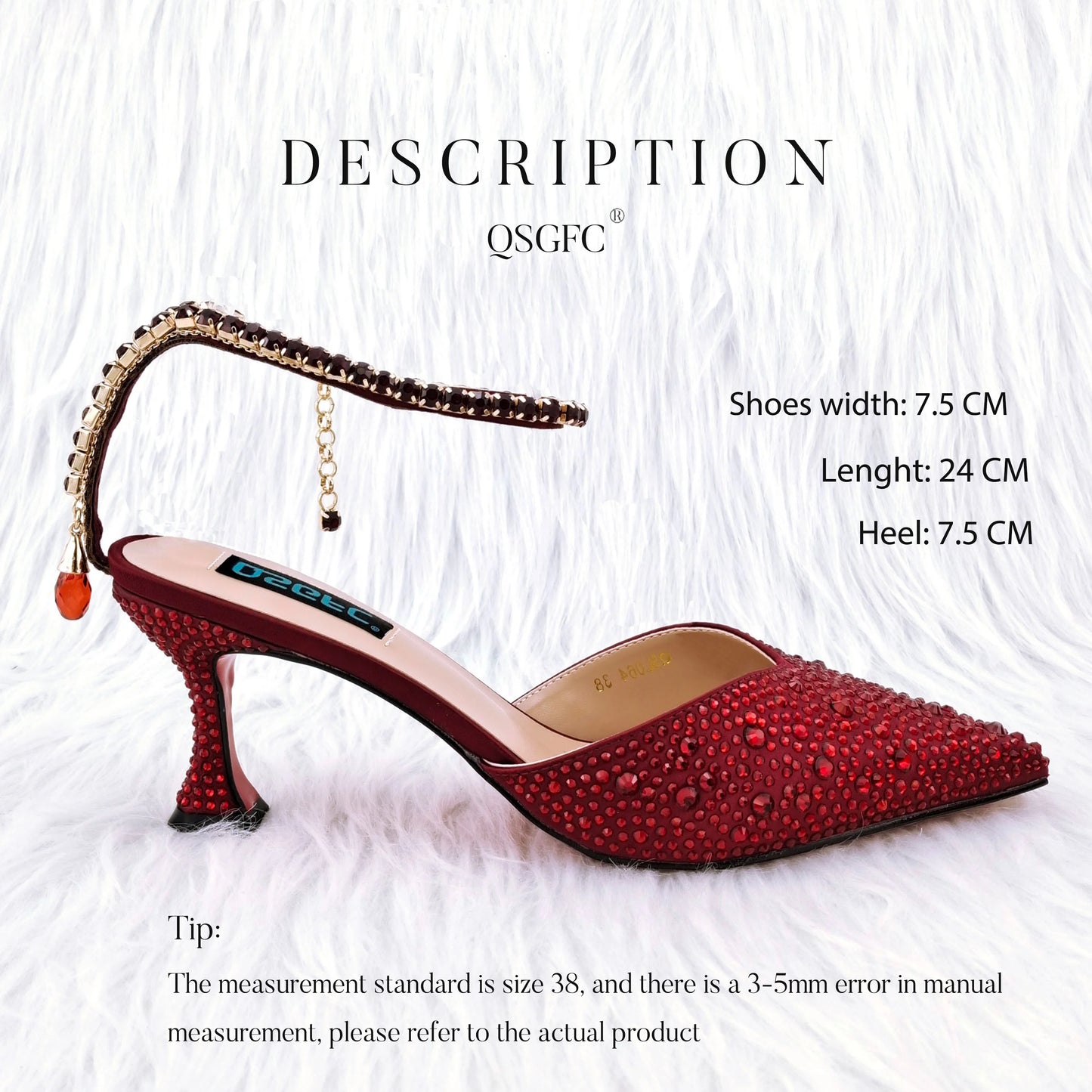 QSGFC Nigerian Popular Pointed Shoes And Bag Handle Soft Small Bag Anklet Design Mid-Heel Women's Shoes