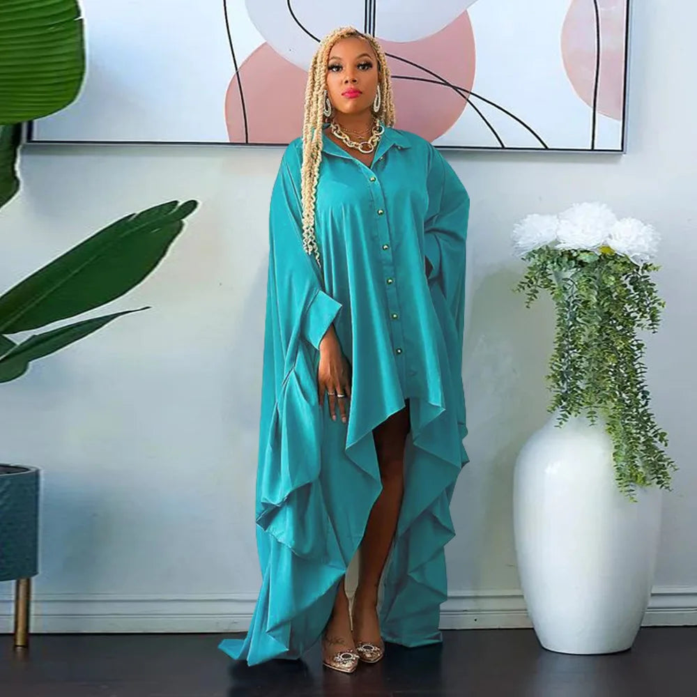 CM.YAYA Women Batwing Long Sleeve Asymmetrical Loose Shirt Style Maxi Long Dress Fashion Vintage Autumn Winter Female Dresses