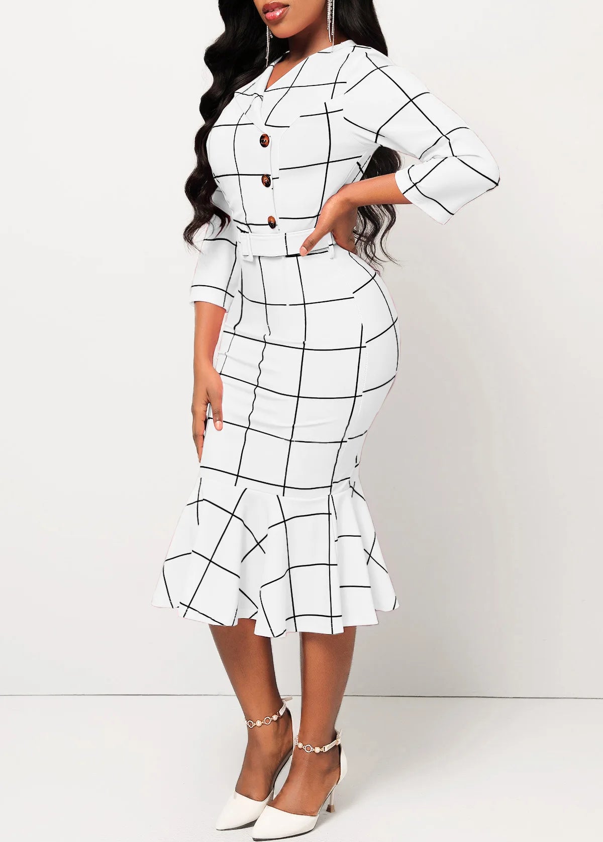 Sexy fashion solid color seven-quarter sleeve small V-neck women's dress SMR12189