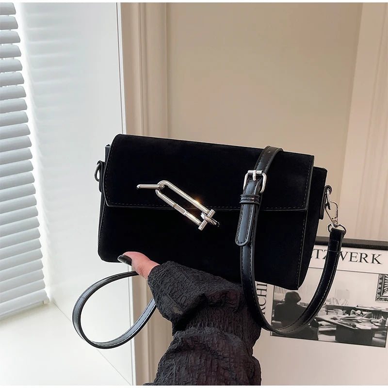 Retro Frosted New Shoulder Bag Women Autumn And Winter Suede High-end Fashion Women's Wallet Versatile Texture Small Square Bag