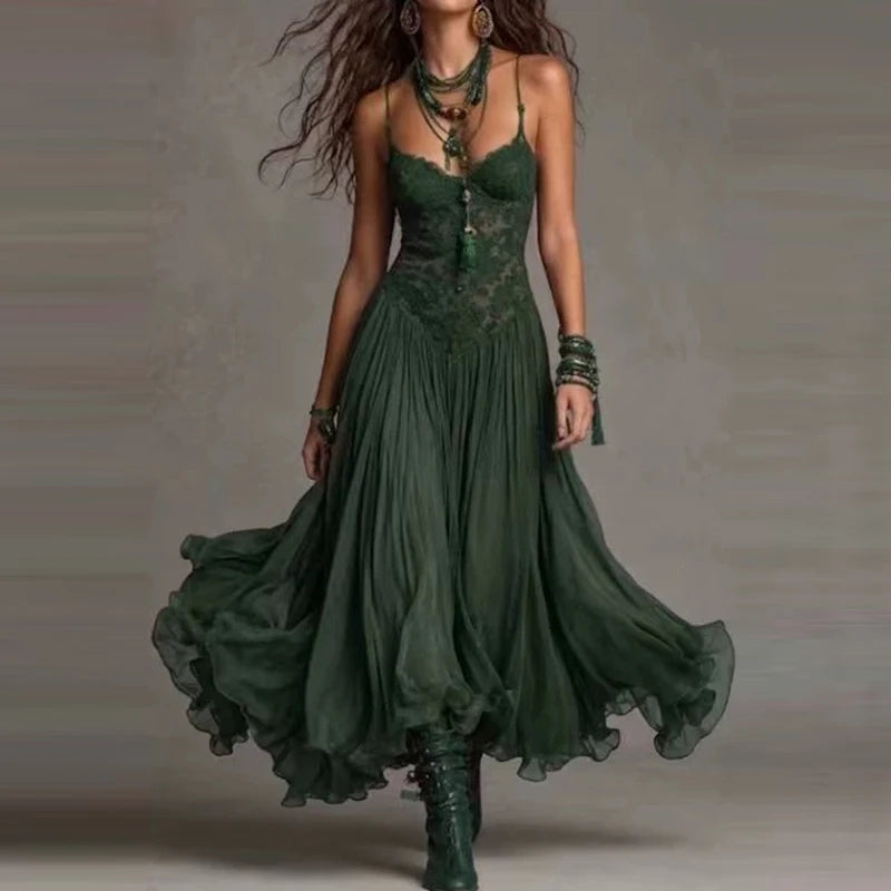 Backless V Neck Spaghetti Strap Maxi Dress for Women