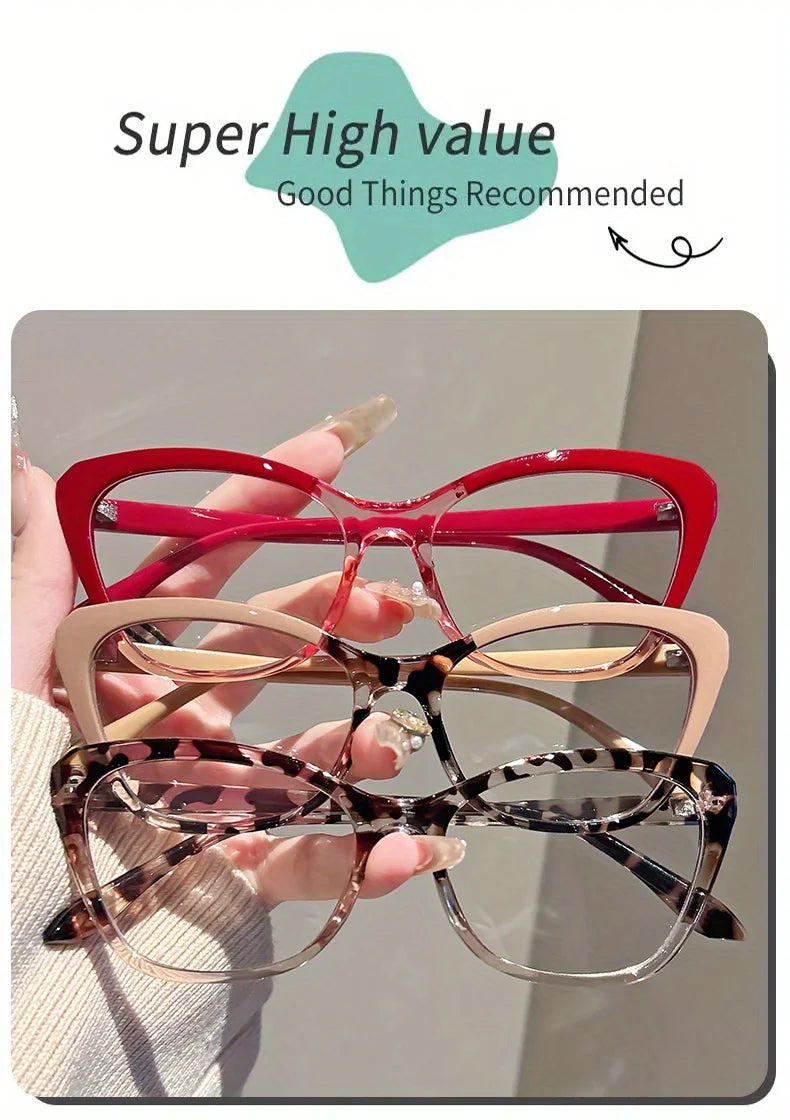 Elegant Cat Eye Reading Glasses for Women - Chic Color Block Frame Clear Lens Fashionable Computer Screen Presbyopia 1.0 to 4.0