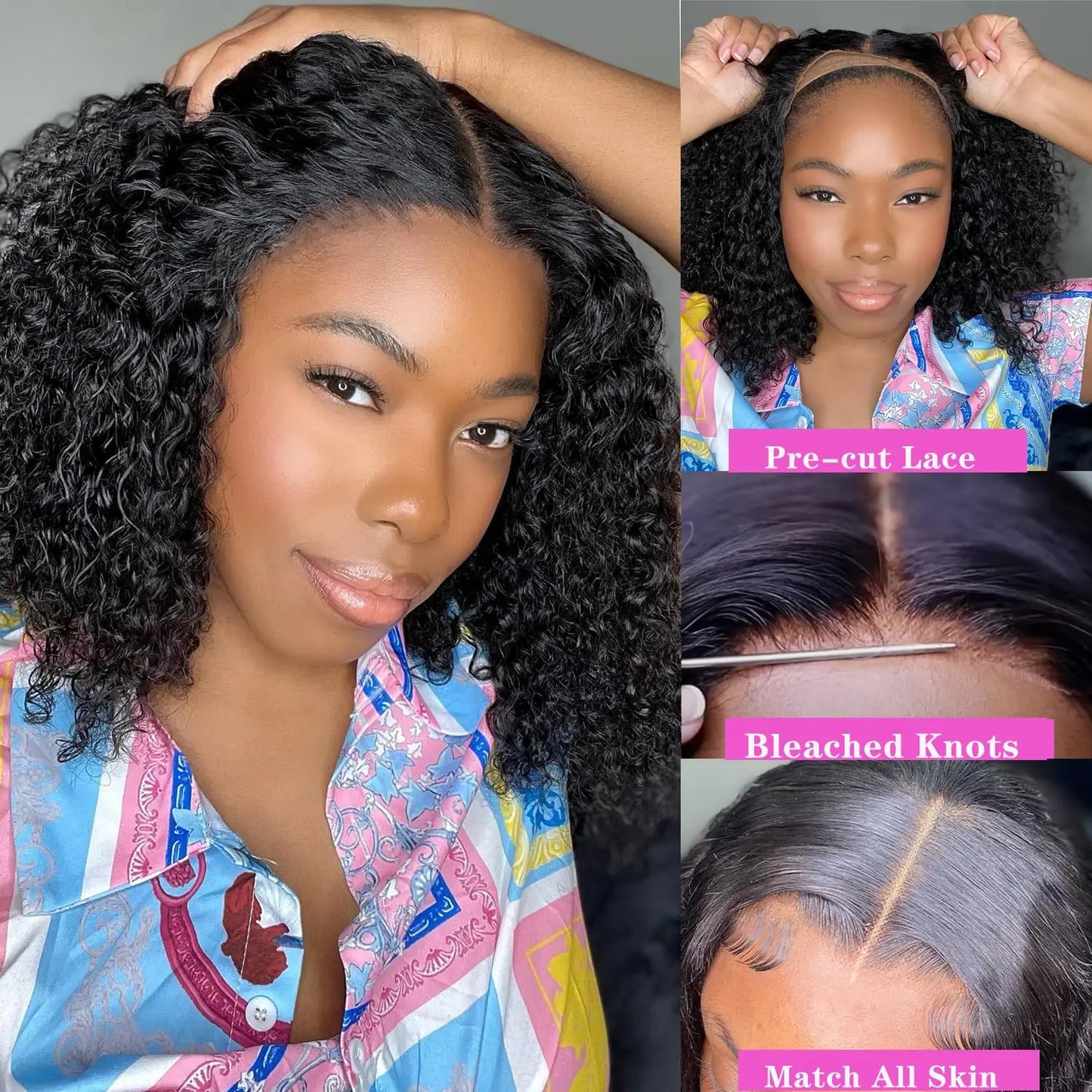 100% Curly Human Hair Glueless Wigs 13x6 Hd Lace Front Wig Jerry Burmese Curly Closure Frontal Short Bob Ready to Wear And Go