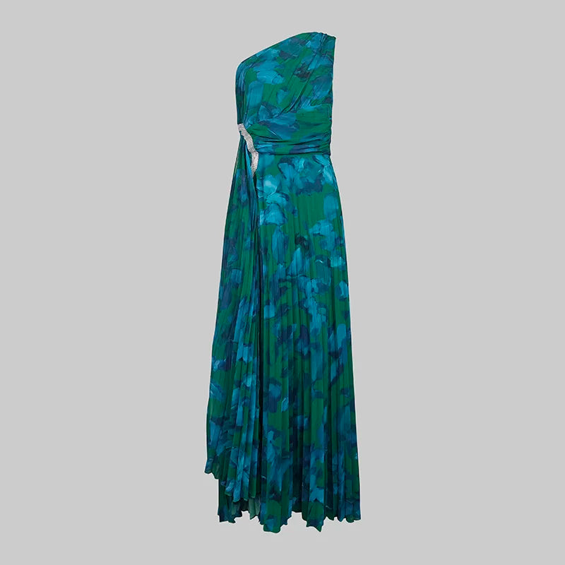 Krisstarsgirls Women's Evening Party Dresses 2025 Summer Spring Leopard Pleated Split-Side Sleeveless Rhinestone Maxi Dresses