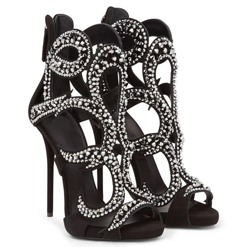 Crystal Embellished Stiletto Sandals With Zipper for Women