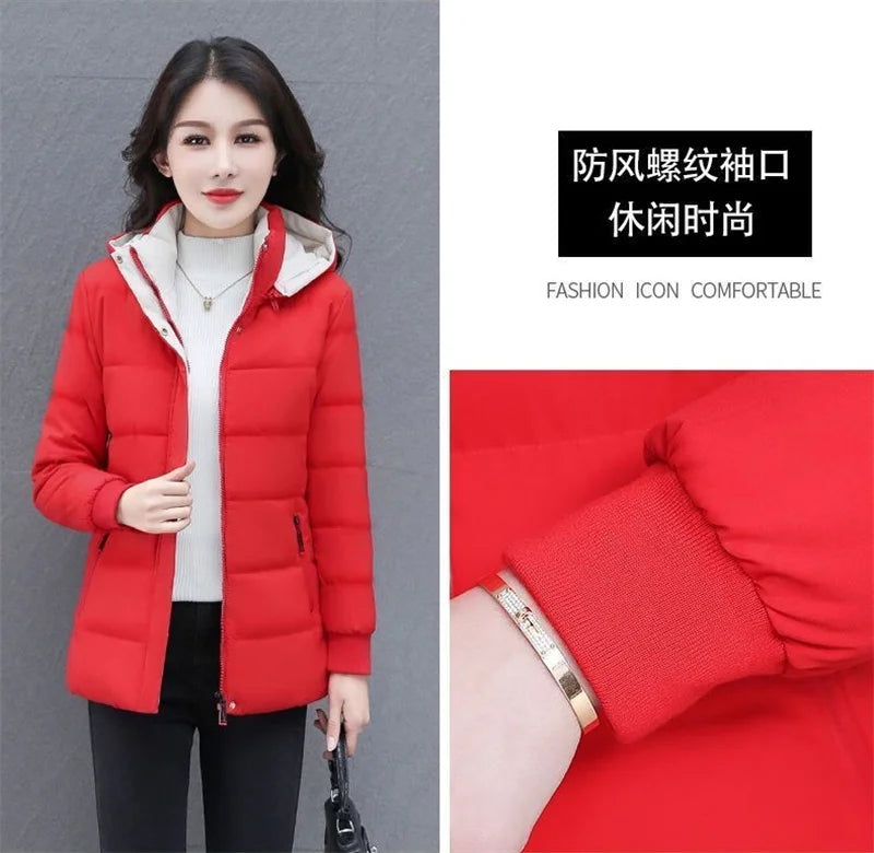 Detachable Hooded Parka Windproof jacket Female's winter jacket plush and Thickened High-End Women's Short Cotton Coat Patchwork