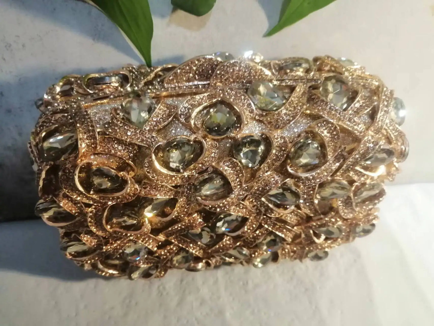 Women Gold/Silver/Green Big Stones Clutch Purse Lady Evening Bags Wedding Party Rhinestone Handbags Ladies Gala Clutches Bags