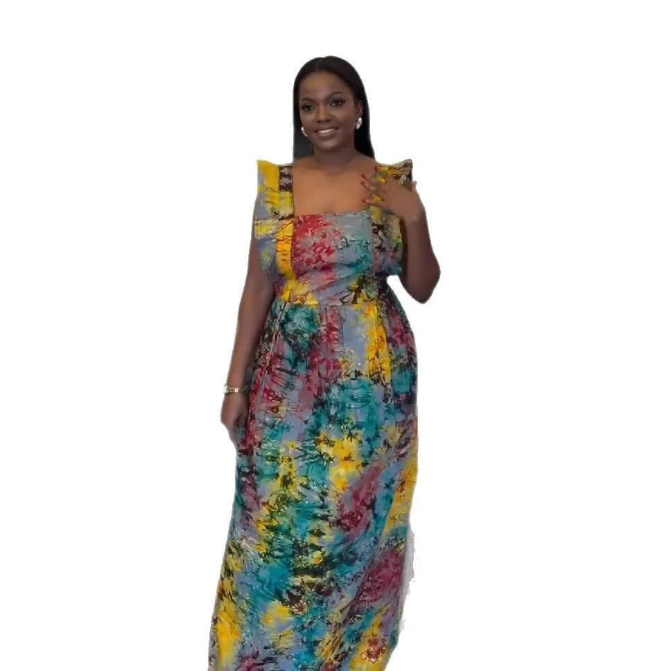 African Dresses For Women 2025 New African Clothes Dashiki Spaghetti Strap Ankara Bazin Traditional Robe Africa Long Dress