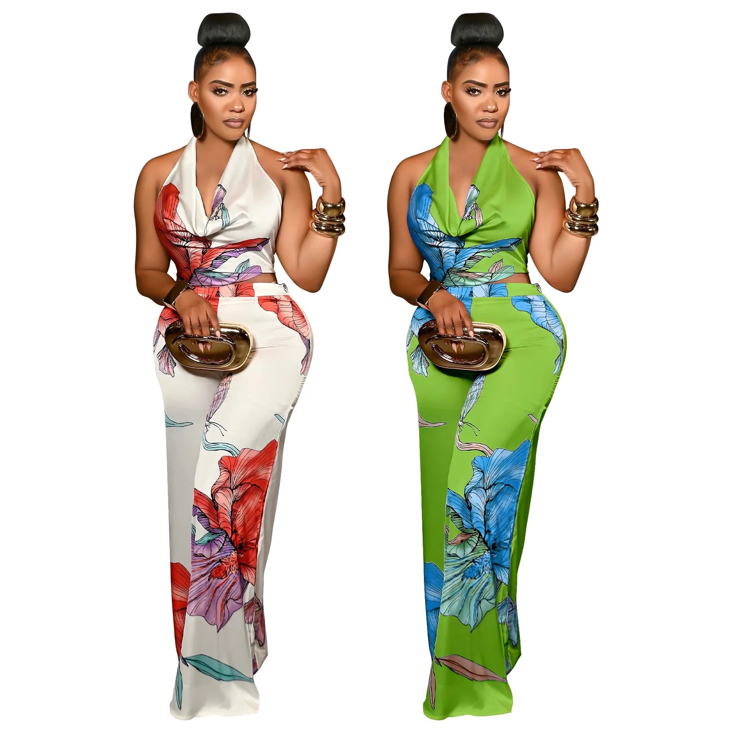CM.YAYA Women's Set Pile Collar Elegant Floral Print Top and Wide Leg Pants Suit 2025 Summer Two 2 Piece Sets Outfit Tracksuit